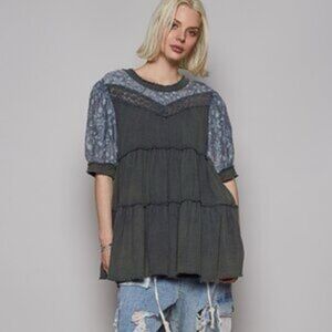 POL Lace Detail Tiered Half Sleeve Blouse